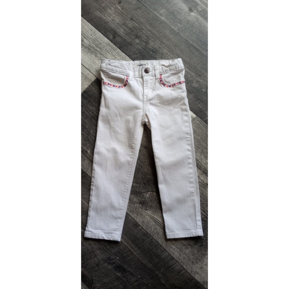 Oshkosh Girls 4T White Boho Jeans With Embroidered Detail Around Pockets